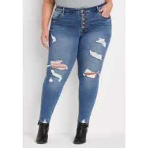 m jeans by maurices High Rise Button Fly Super Skinny Jegging Denim Ripped L